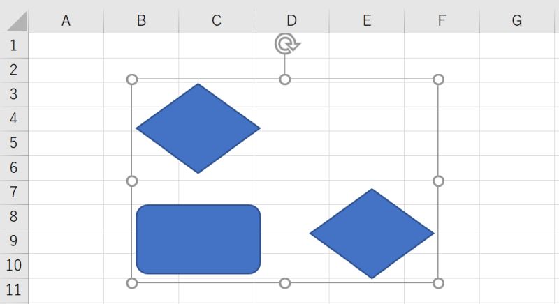 Excel上にある複数の図形をグループ化する方法